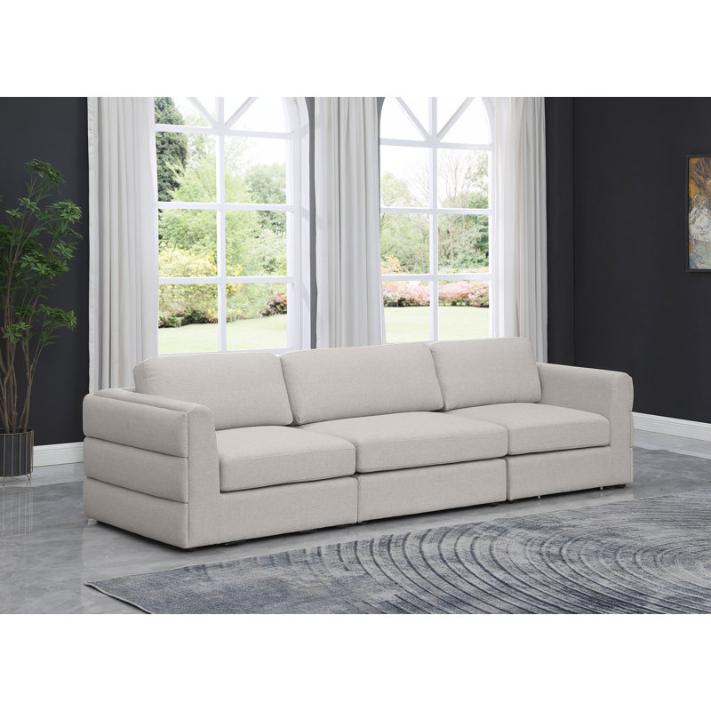 Canapé modulaire à bras carré Itoro, Tissu beige texturé en lin