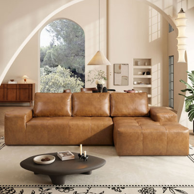 114.17" Air Leather Cloud  Couch leather couch with L-Shape Chaise,Modern Sectional Modular Sofa , Upholstered Couches for Living Room Bedroom