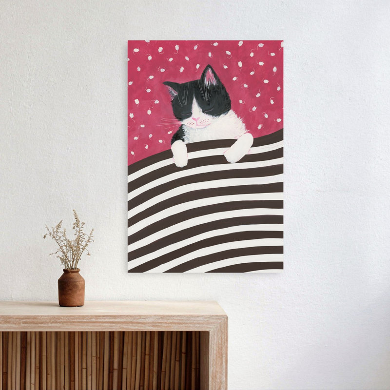 Chat endormi rêve, affiche murale contemporaine paisible et fantaisiste représentant un chat., H 24 po x l 16 po