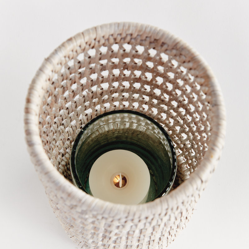 BURMA RATTAN HURRICANE SMALL, 9.45" H x 5.51" W x 5.51" D, Whitewash