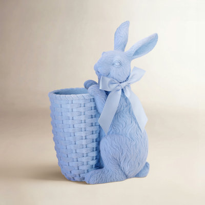 Fletcher Flocked Bunny with Basket Figurine