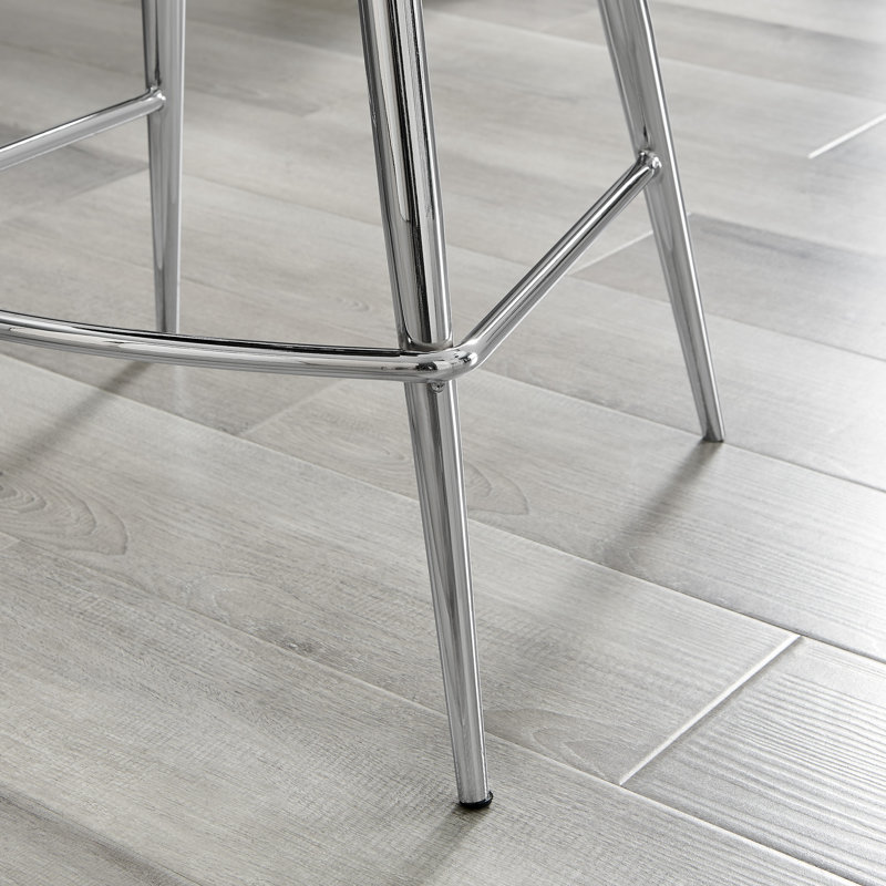 Simsbury Velvet Modern Counter Bar Stools with Tapered Metal Legs & Quilted Diamond Stitching, Silver, Green