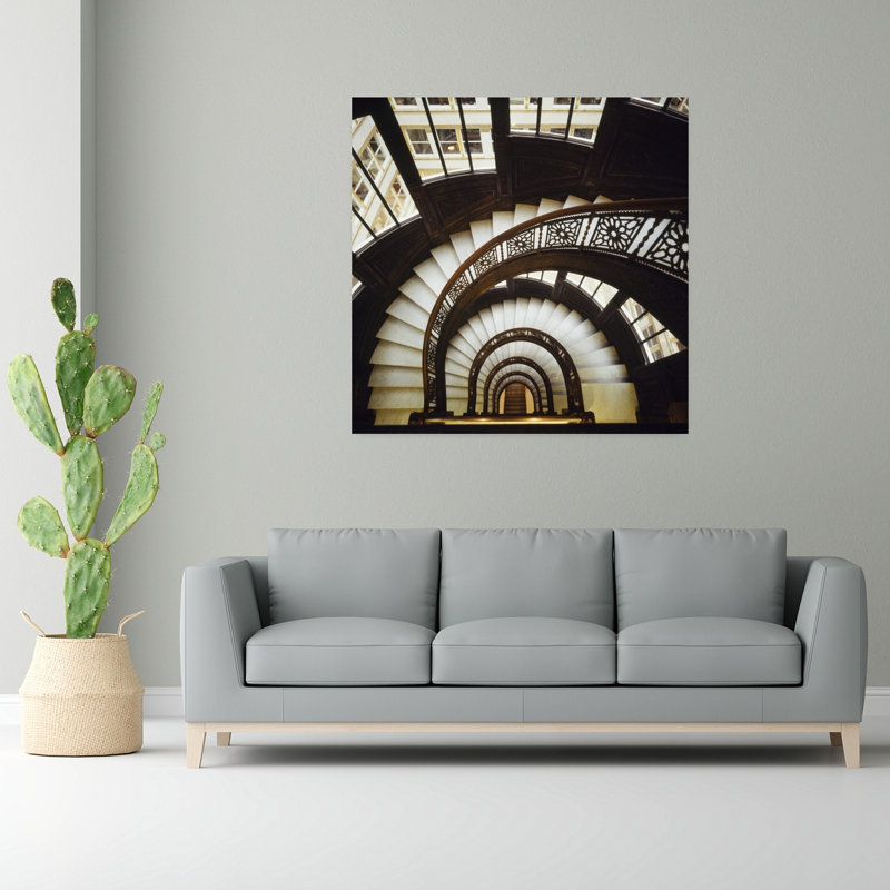 High Angle View Of A Spiral Staircase Rookery Chicago Cook County Illinois USA by Ron Schramm - Wrapped Canvas Print