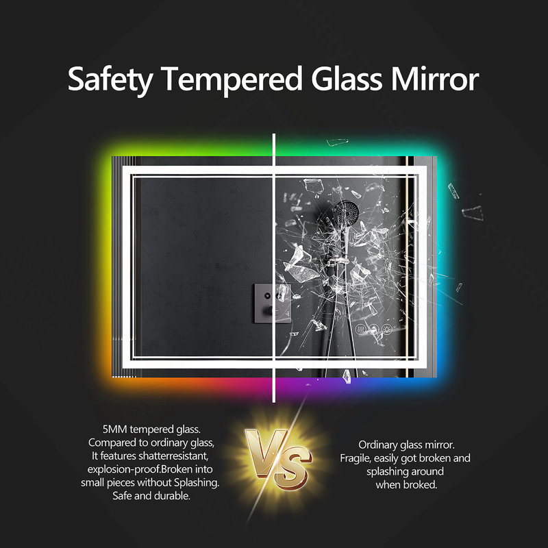 55X36 Inch Frameless LED Bathroom Mirror,Smart Mirror,RGB Backlight, 36" x 30"