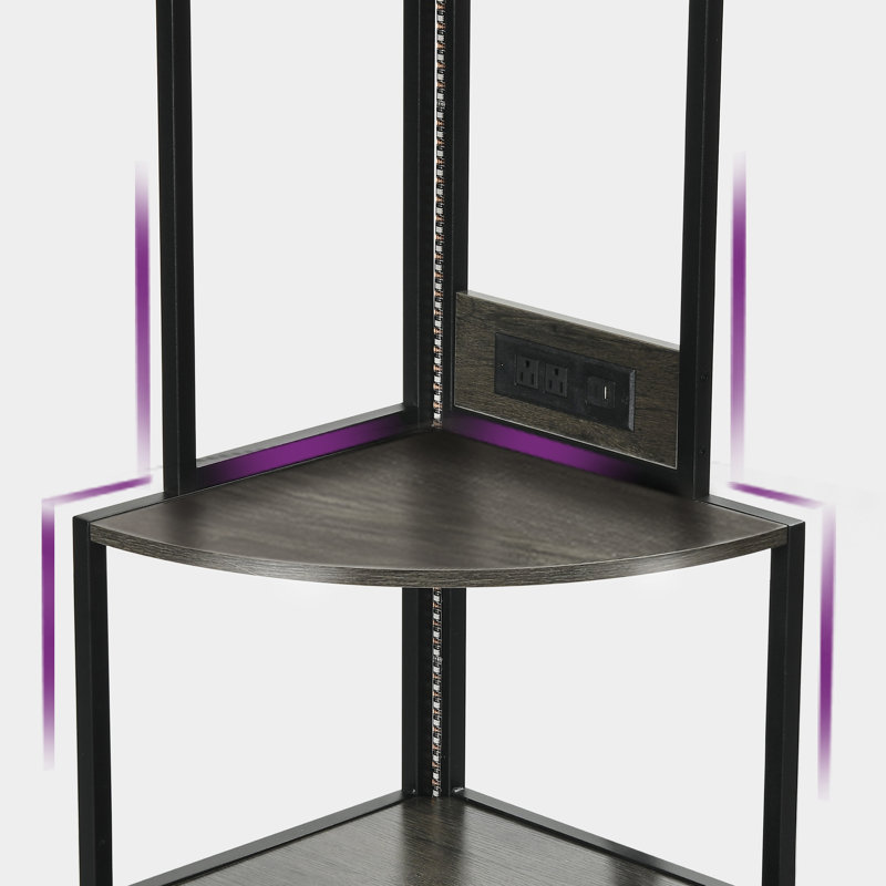 Brodric Modern Open Display Corner Bar with Colorful LED Light & Music Control, Gray/Black