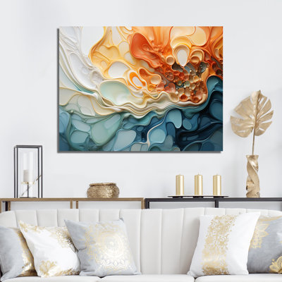 Blue and orange Ink Cascade fluid - Abstract Liquid Ink Canvas Art