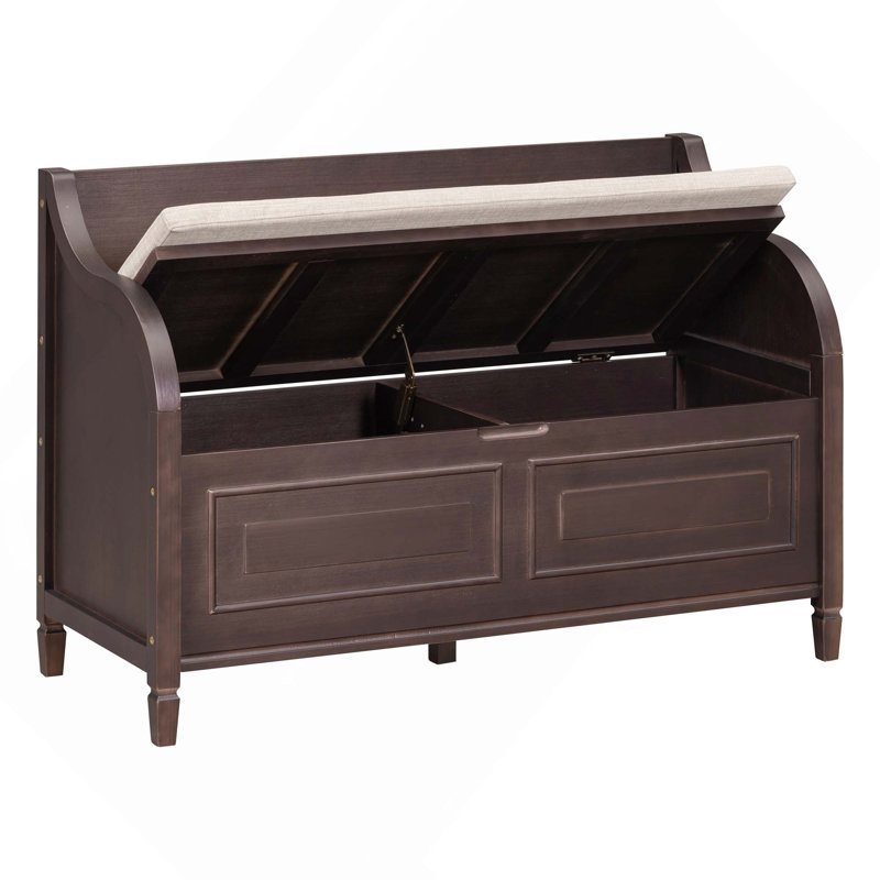 Banc de rangement multifonctionnel rustique en bois massif avec charnière de sécurité, Espresso