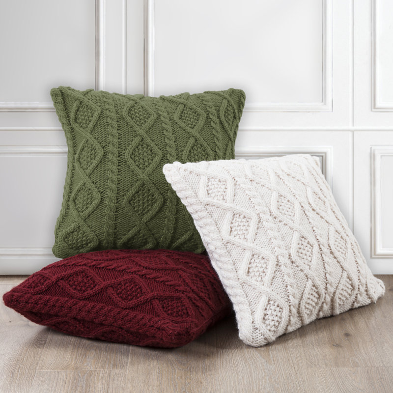 Coussin carré en laine torsadée 18 x 18 pouces Classic Lodge, Rouge
