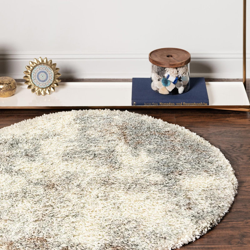 Round  Abstract Machine Made 8' Polypropylene Area Rug in Gray/Ivory/Brown, Round 4'1"