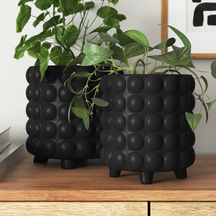 2 Pcs Ceramic Plant Pots Indoor Modern Planters Black