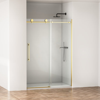 Door 50-54 in W x 75 in H Frameless Shower , Sliding Shower Door with 5/16"(8mm) Clear Tempered Glass Shower Door, Easy to Clean Bathroom, Silent Soft-Close Design, Easy to Install