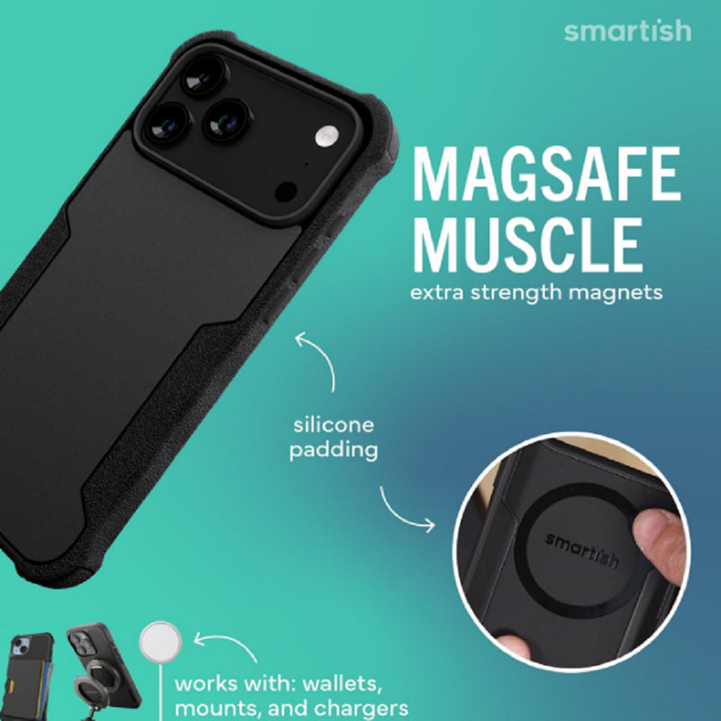 Smartish iPhone 17 Pro Max MagSafe Case + Magnetic Suction Mount Bundle - Gripzilla + WallFlower - Suction Stick On Phone Mount + Finger Grip Loop for iPhone - Extra Strength Magnets
