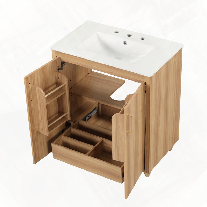 Ensemble de meuble-lavabo de salle de bain avec lavabo et tiroir réglable