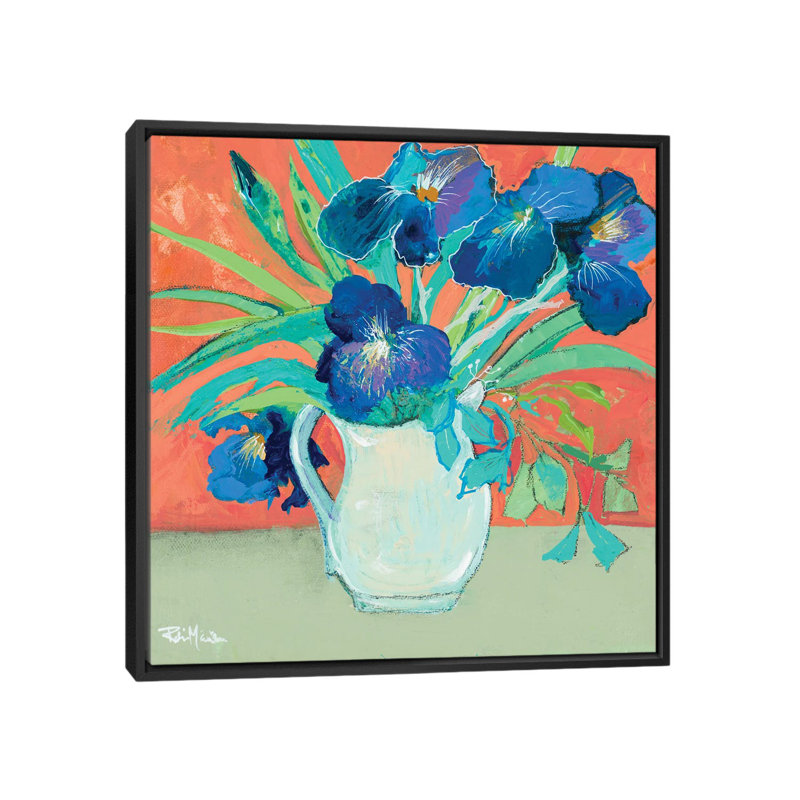 Blue Springtime Vase by Robin Maria - Painting on Canvas, 93.98 cm H x 93.98 cm W, Black Floater Frame