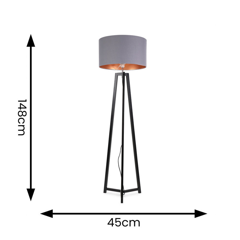 Rhavyn 148cm Traditional Floor Lamp, Matte Black, Grey/Gold