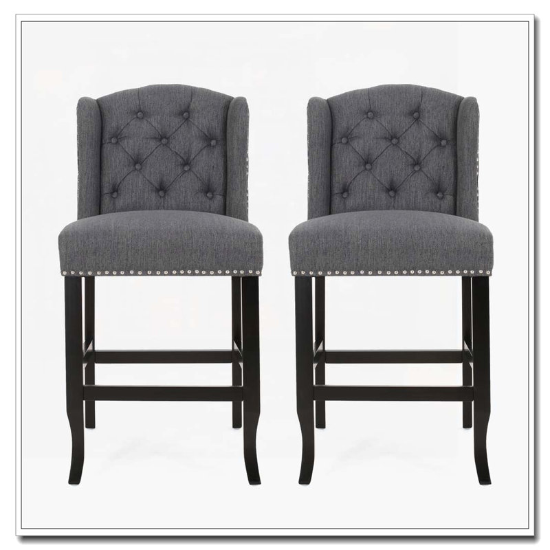 27"Counter Heith  Tufted Wingback Barstool, Charcoal