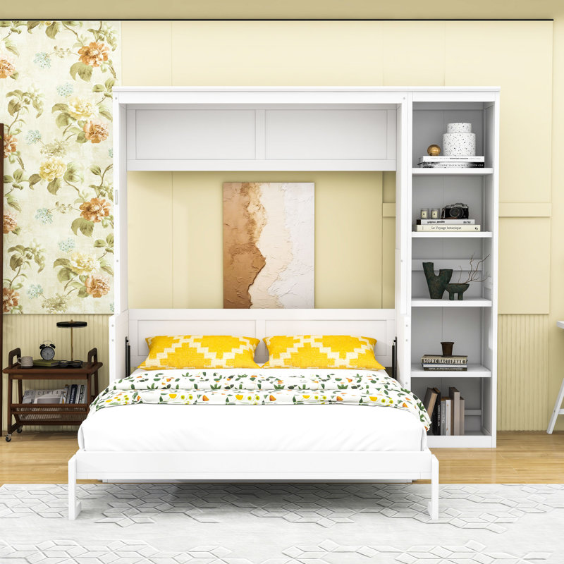 Lit escamotable avec cadre en bois Murphy, Blanc, Grand
