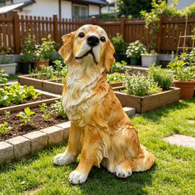 Statue de jardin Golden Retriever, ornement de chien réaliste en résine brun terre pour les cours, les pelouses et les patios