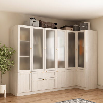 Elegant L-Shaped Corner Wardrobe With Frosted Glass Doors, Metal Handles, And Spacious Storage – Multi-Compartment Design For Clothes And Accessories