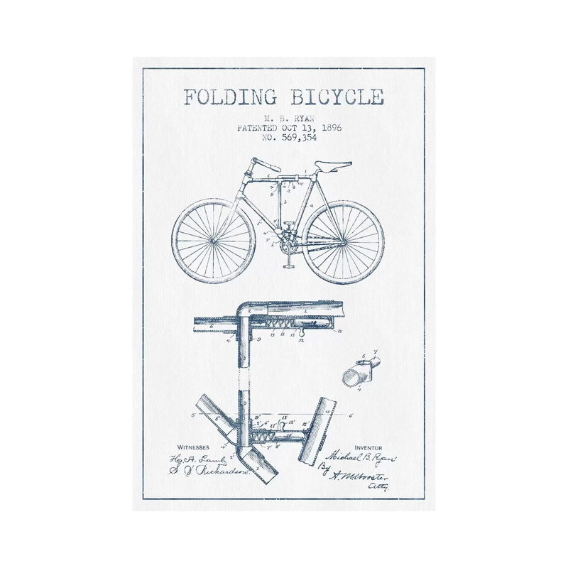 M.B. Ryan Folding Bicycle Patent Sketch by Aged Pixel - Wrapped Canvas Print, 30.48 cm H x 45.72 cm W x 1.91 cm D