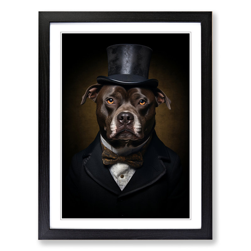 Staffordshire Bull Terrier Gothic - Framed Print, 46cm H x 34cm W x 2cm D, Black 