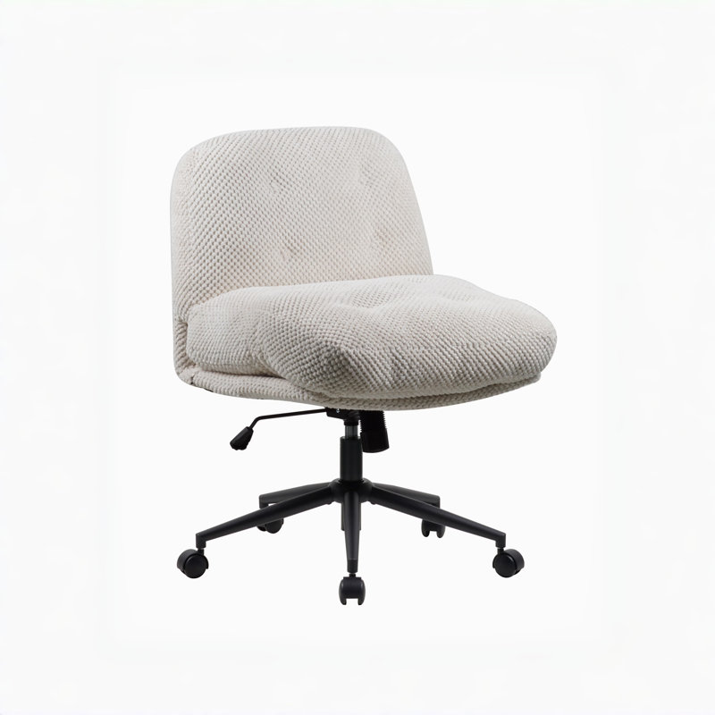 Cross Legged Office Chair On Wheels Adjustable Swivel Wider & Thickened, White
