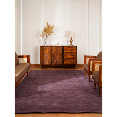 Tapis rectangulaires en laine tissée à la main Biborka - Rectangle | Mauve | Conception solide | Tapis de salon, chambre à coucher