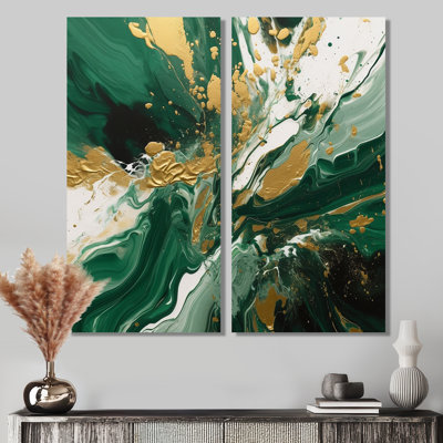 Green And Gold Liquid Magic I - Abstract Canvas Wall Art