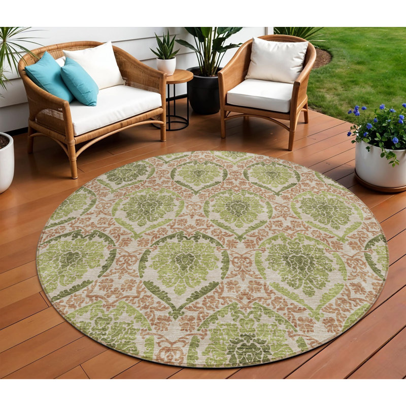 Tapis intérieur / extérieur rond rond 8 pi vert olive et vert fougère HomeRoots