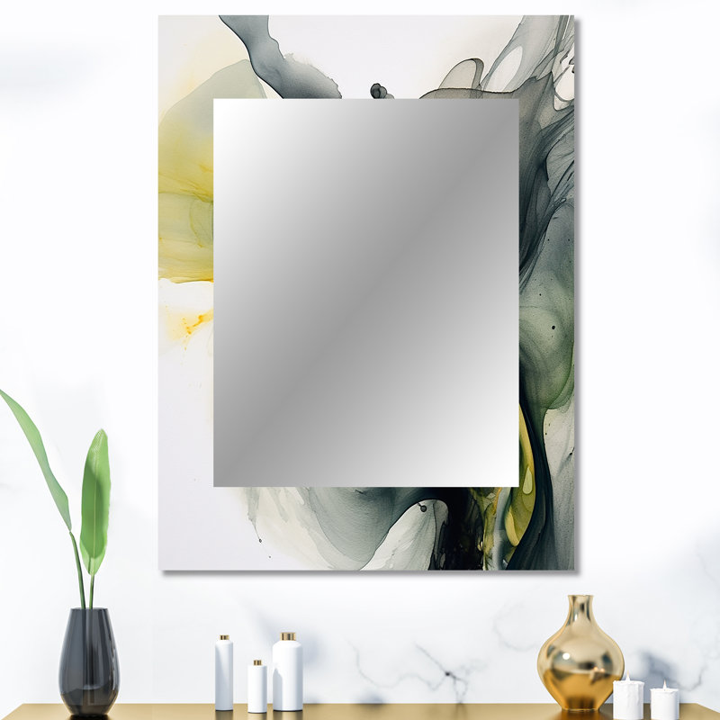 Maratea Black and Yellow Splash - Fractals Wall Mirror, Modern Decorative Mirror, Printed Metal Art, 40" x 30"