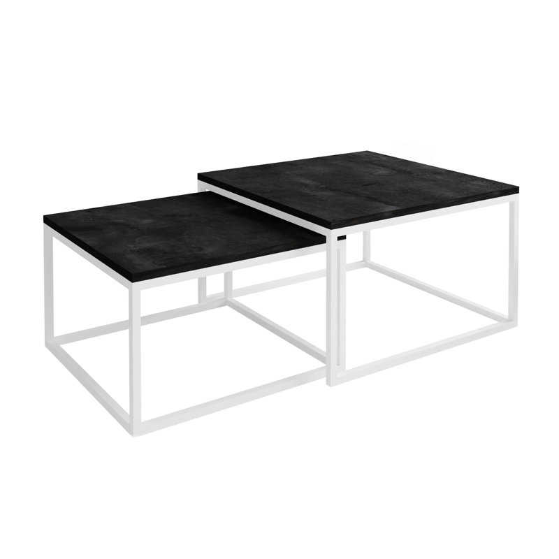 Whitinsville 2 Piece Coffee Table, White, 45cm H x 70cm W x 70cm D, Wotan oak