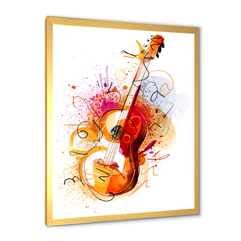 Musique, guitare, dessin abstrait - peinture, Cadre photo doré, H 32 po x l 16 po x P 1 po