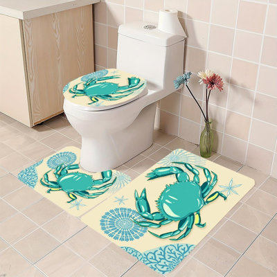 Ensemble de 3 tapis de salle de bain crabe turquoise