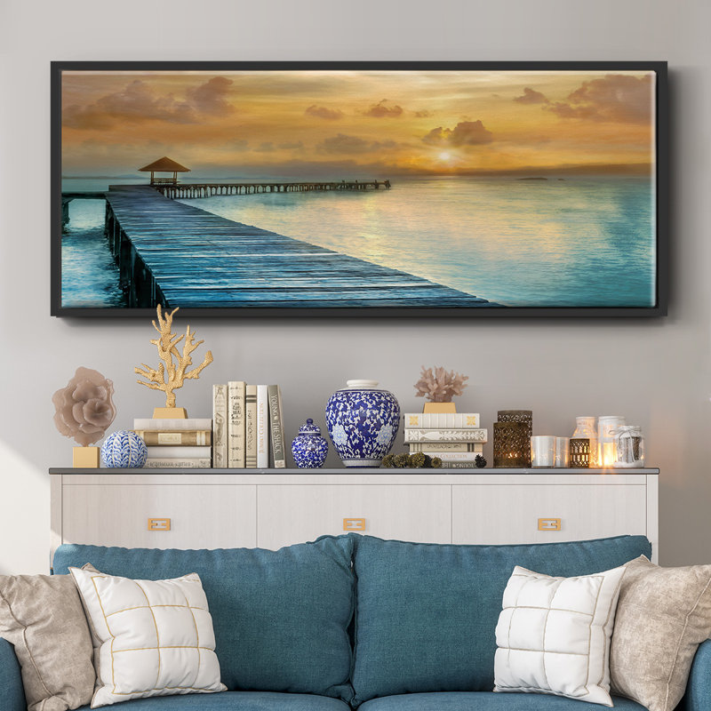 Island Time- Framed Canvas, 12" H x 30" W