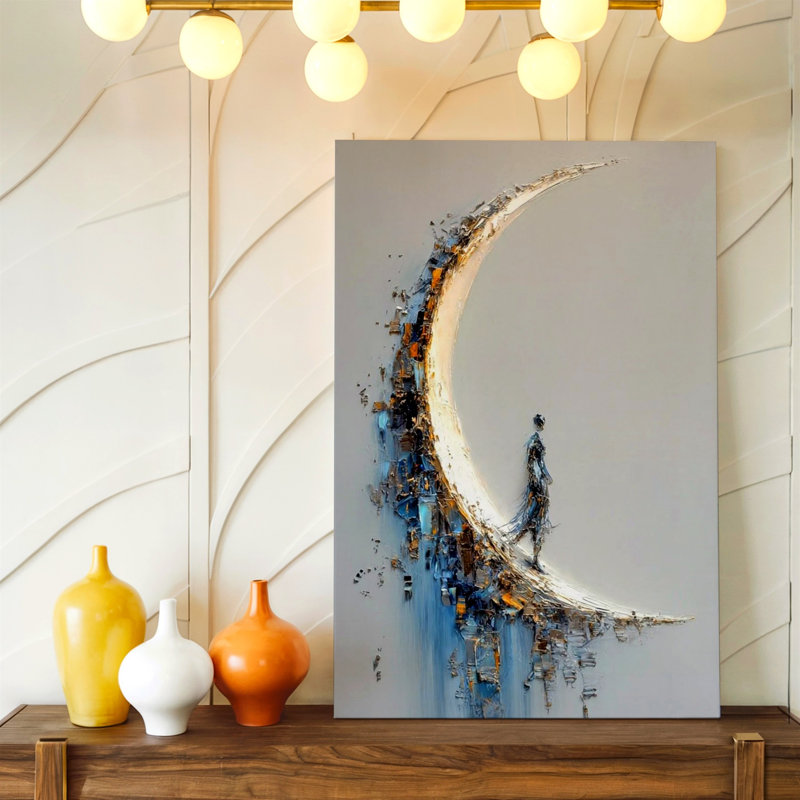 Abstrait, croissant de lune, lune moderne, impression sur toile, or abstrait bleu, H 9 po x l 12 po