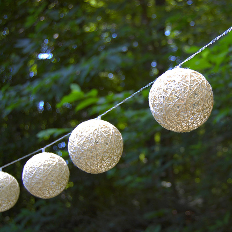 Solar Powered String Lights with 20 Soft White Cotton Globes