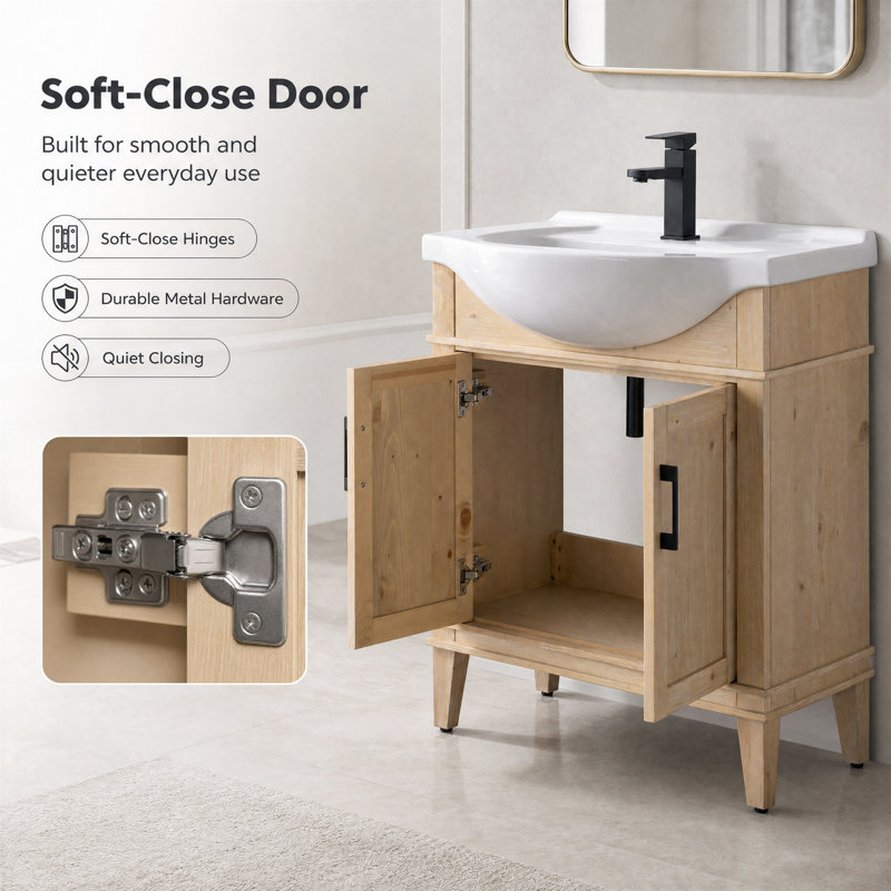 Arlowene 30" Freestanding Single Bathroom Vanity with Ceramic Top, 30", Teak White Rustic