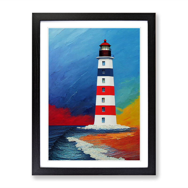 Painted Lighthouse Vol.1 - Picture Frame Print, 64cm H x 46cm W x 2cm D, Walnut