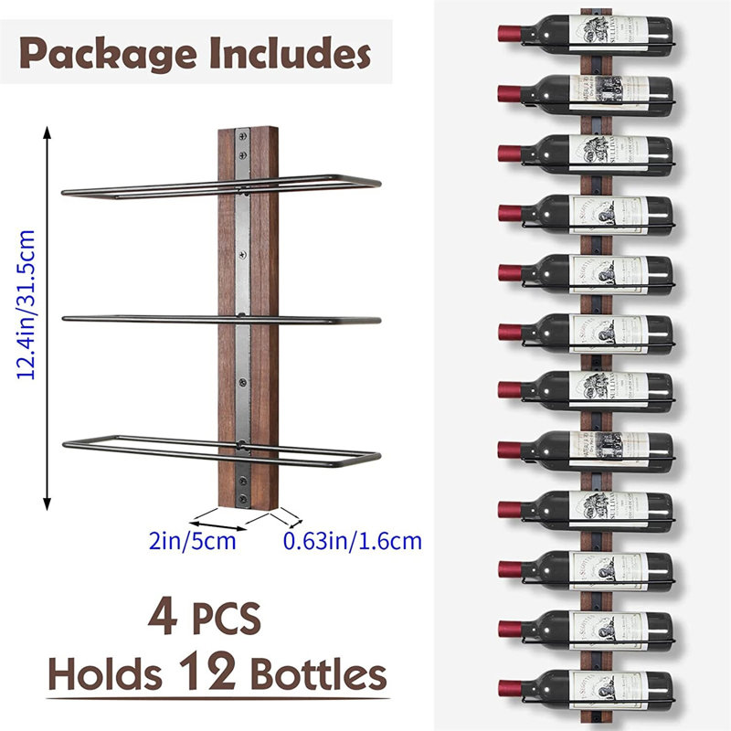 Wall Mounted Wine Bottle Rack in Brown
