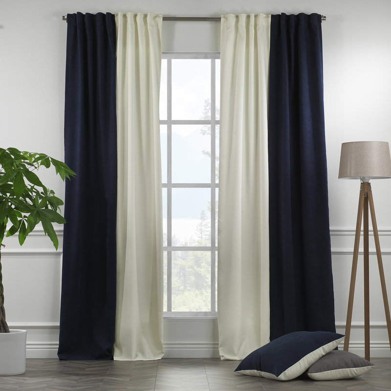 Decorative Window Curtain Each Panel 27'' Wide, 27" W x 95" L, Cream/Royal Blue