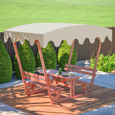 All - Weather Outdoor Wood Picnic Table And Bench With Removable Canopy. 1.06 Inch Thick Tabletop, 1.18 Benches. Waterproof Canopy, Rain . Seats Six Adults, Ergonomic Design. Tool Assembly, Hardware,