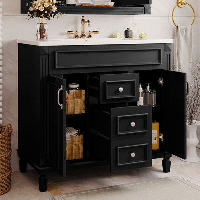 36'' Bathroom Vanity With Top Sink, Modern Bathroom Storage Cabinet With 2 Soft Closing Doors, Single Sink Bathroom Vanity