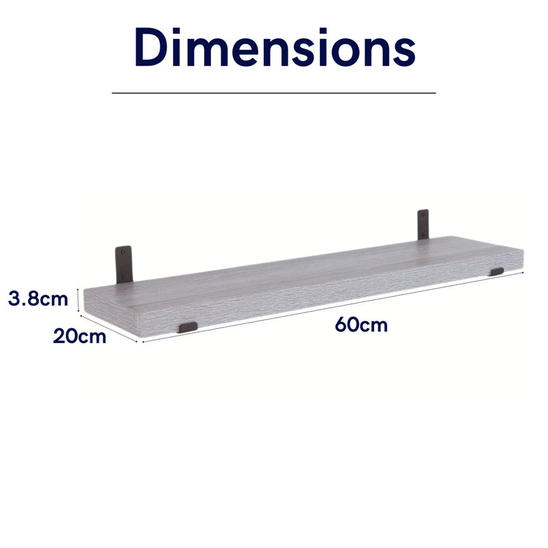 Jackson 3.8cm Chunky Shelf with Sit-On Brackets, 3.8cm H x 60cm W x 20cm D, Gray