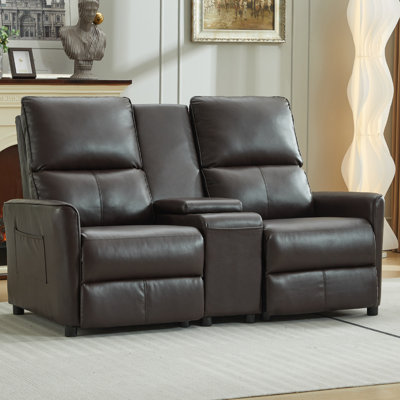 Canapé inclinable 2 places de 160 cm (63 pouces) pour VR, en similicuir, avec console, idéal pour le cinéma maison ou le salon. Couleurs : rouge et marron.