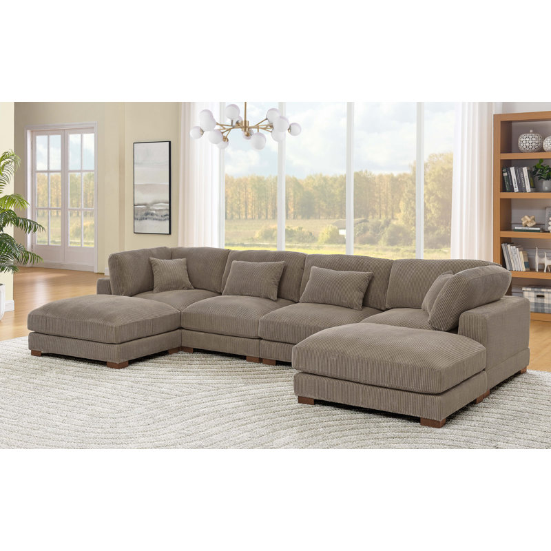 Andreco Corduroy U-Shaped Sectional, Camel Corduroy