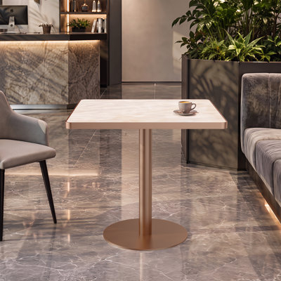 Table de salle à manger carrée moderne de 80 cm (31,5 pouces) de forme tulipe, plateau en pierre frittée imitation marbre, piètement en acier inoxydable, résistant aux rayures et imperméable, pour une utilisation intérieure et extérieure.