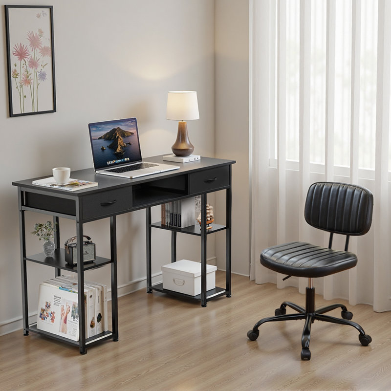 Home Office Furniture Set, 48" Computer Desk And Adjustable PU Leather Task Chair Set, Black