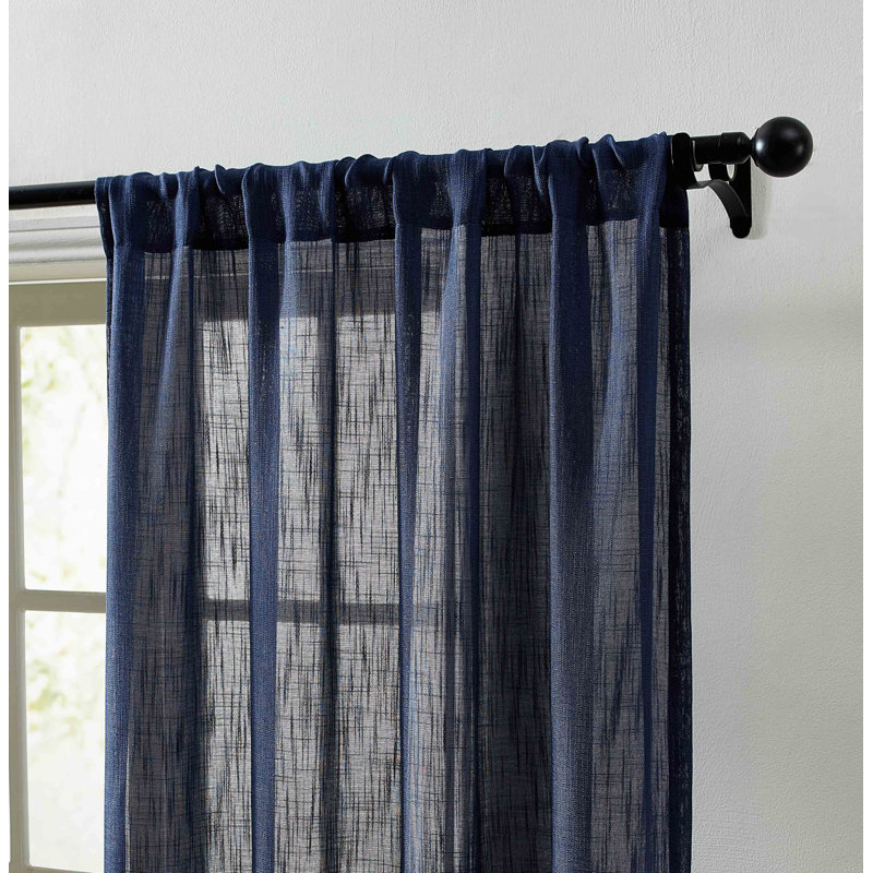 Semi Sheer Curtain Pair, 54" W x 96" L, Navy Blue