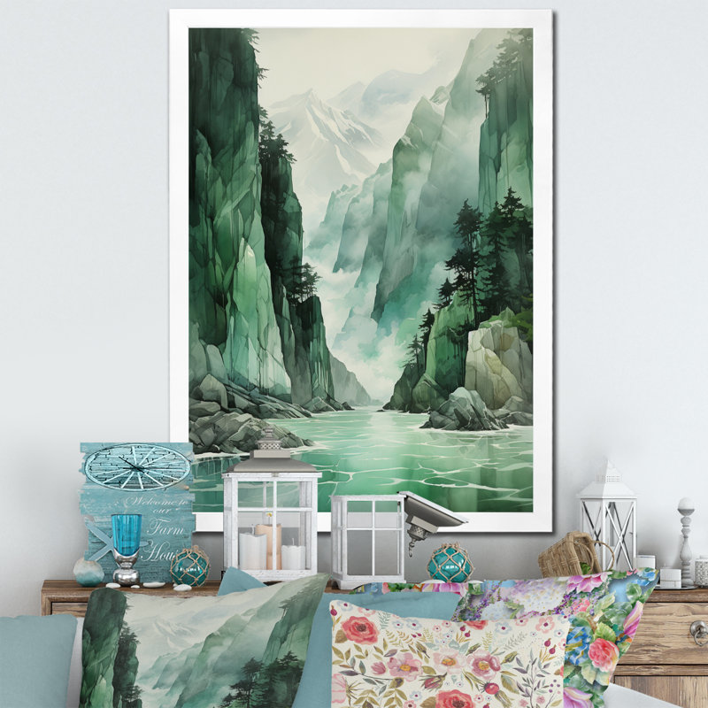 Clumm Green 0 Cliff Glacial Symmetry I - Iceberg, art mural, Cadre simple blanc, H 44 po x l 34 po x P 1,5 po