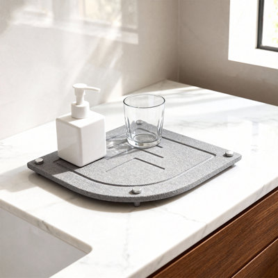 Quick Drying Diatomite Stone Tray – Bathroom Basin & Kitchen Counter Organizer